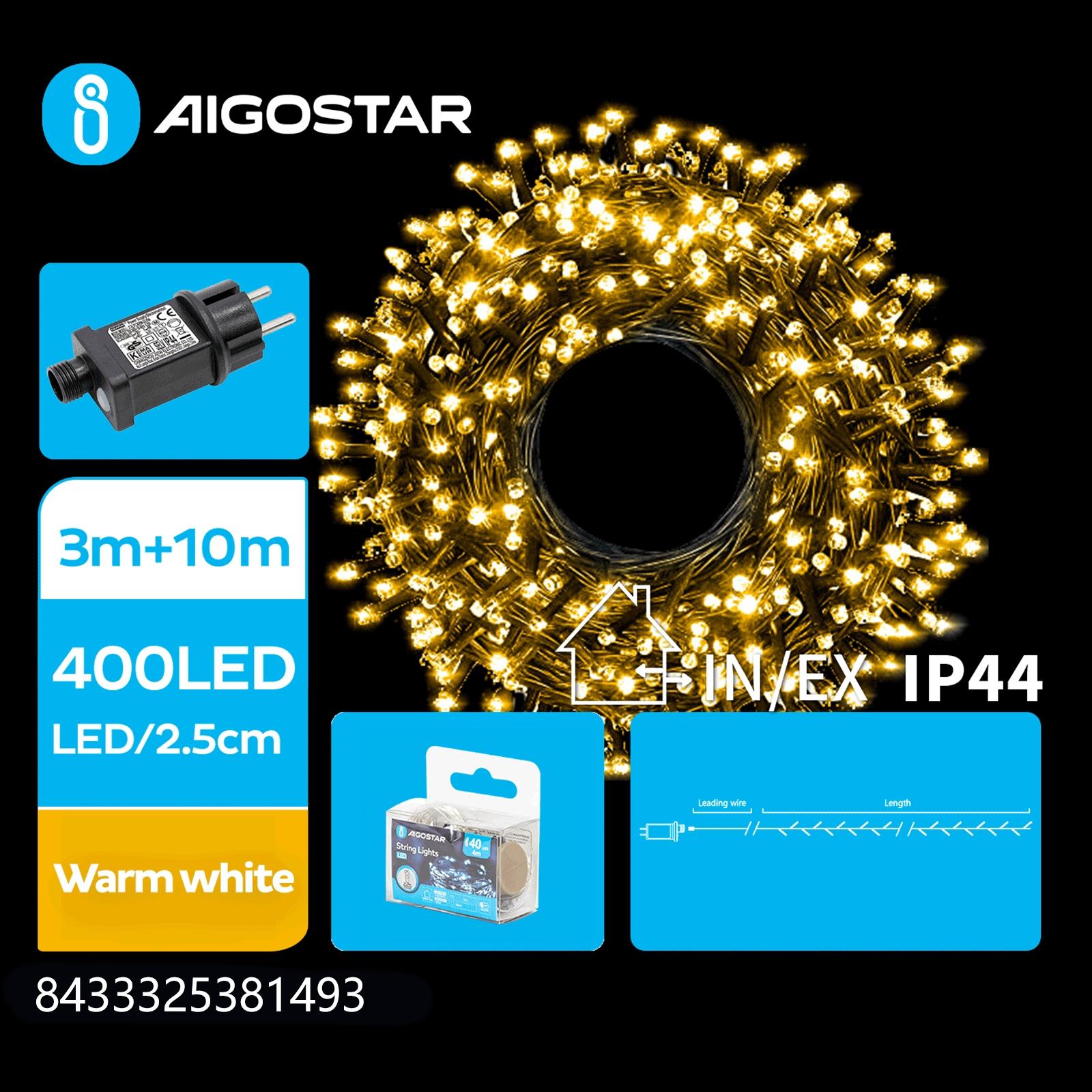 Low Voltage Firecracker Flat String Lights-Warm White-3M+10M-400LED-2.5CM/LED-green black wire-8blink+time+IP44