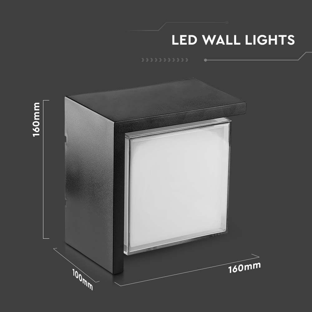 12W Lampa ścienna LED, Barwa:3000K, Czarny, Kwadratowa, VTAC, SKU 218539