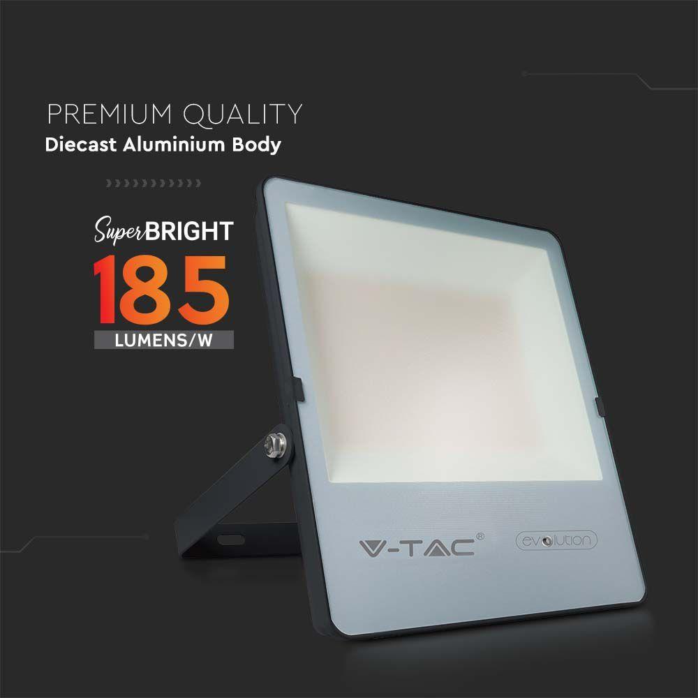 VT-200185 200W LED FLOODLIGHT 4000K BLACK BODY GREY GLASS 185LM/W