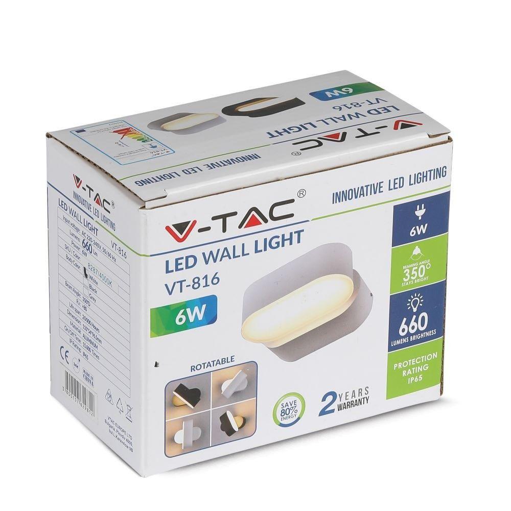 6W Lampa ścienna LED, Barwa:3000K, Obudowa: Biała, VTAC, SKU 8286