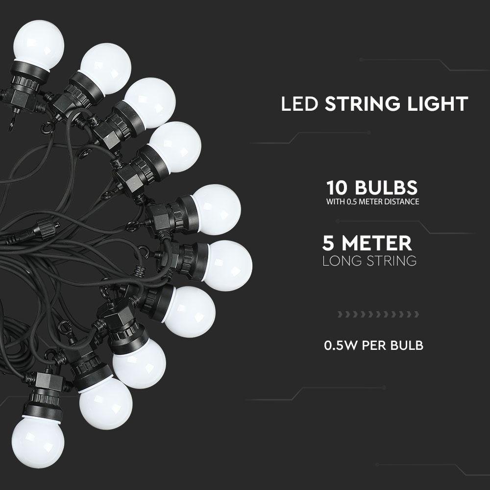 0.5W Girlanda LED, Długość: 5mb, Ilość żarówek: 10x0,5, Barwa:3000K, VTAC, SKU 7436