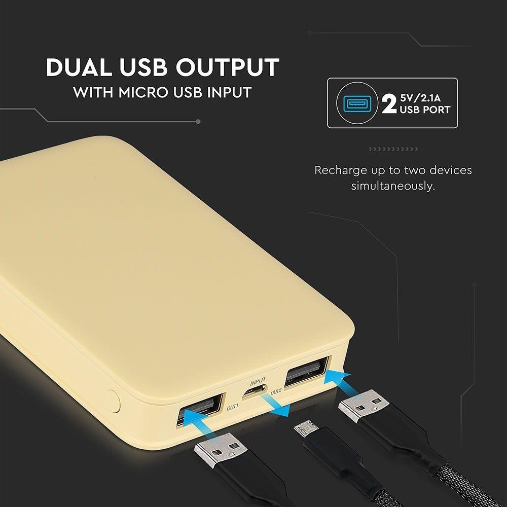 Power Bank, 5000mAh/18.5wh, 5V, Żółty, VTAC, SKU 8196