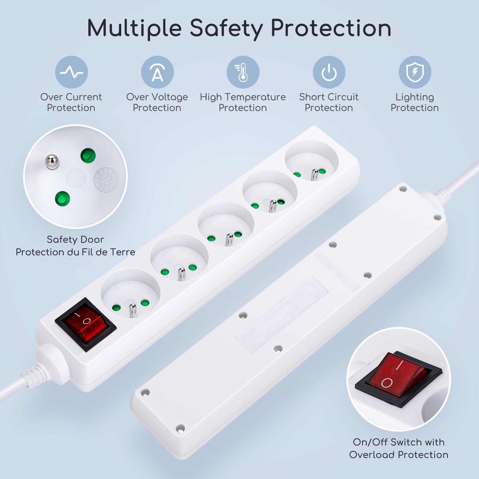 Power strips 5-way 5m H05VV-F 3G1.0m㎡ White