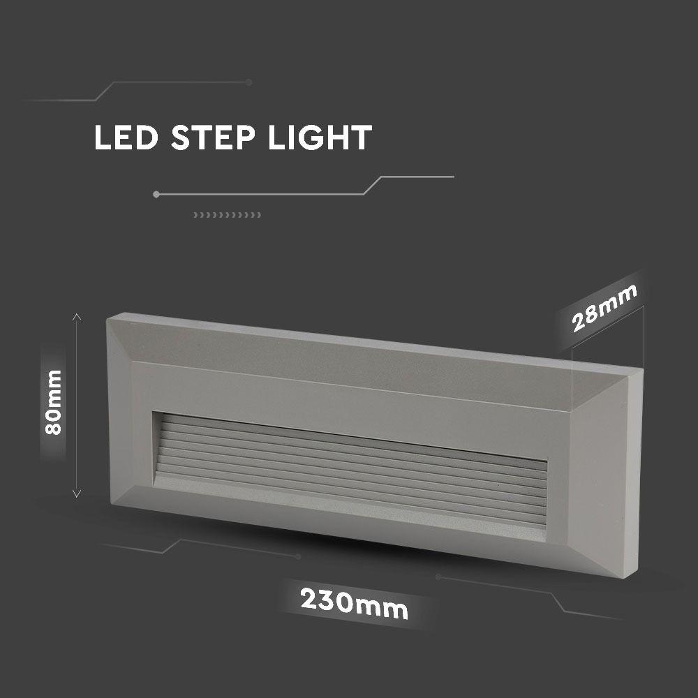 3W Oprawa Schodowa LED, Barwa:3000K, Obudowa: Szara, Prostokąt, VTAC, SKU 1331