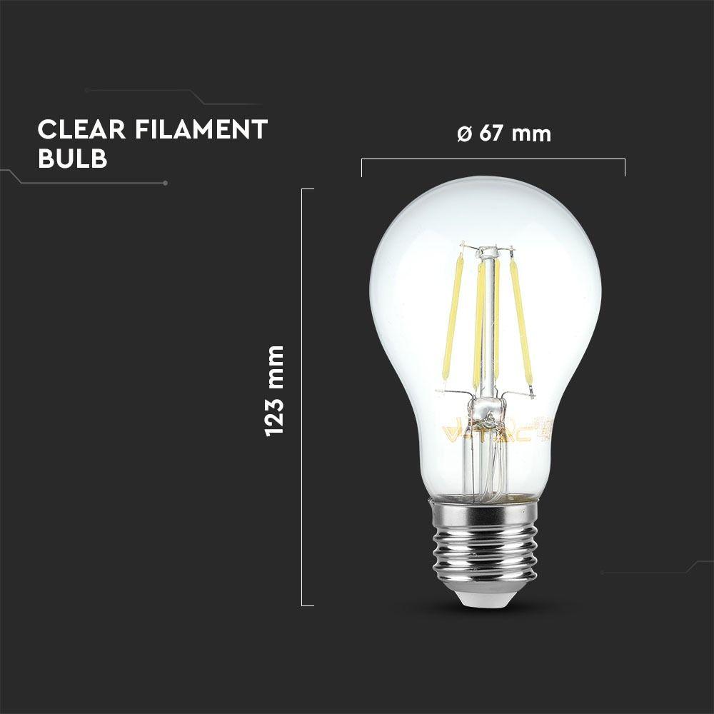 8W A67 Żarówka LED Filament, Barwa:4000K, Trzonek:E27, VTAC, SKU 4408