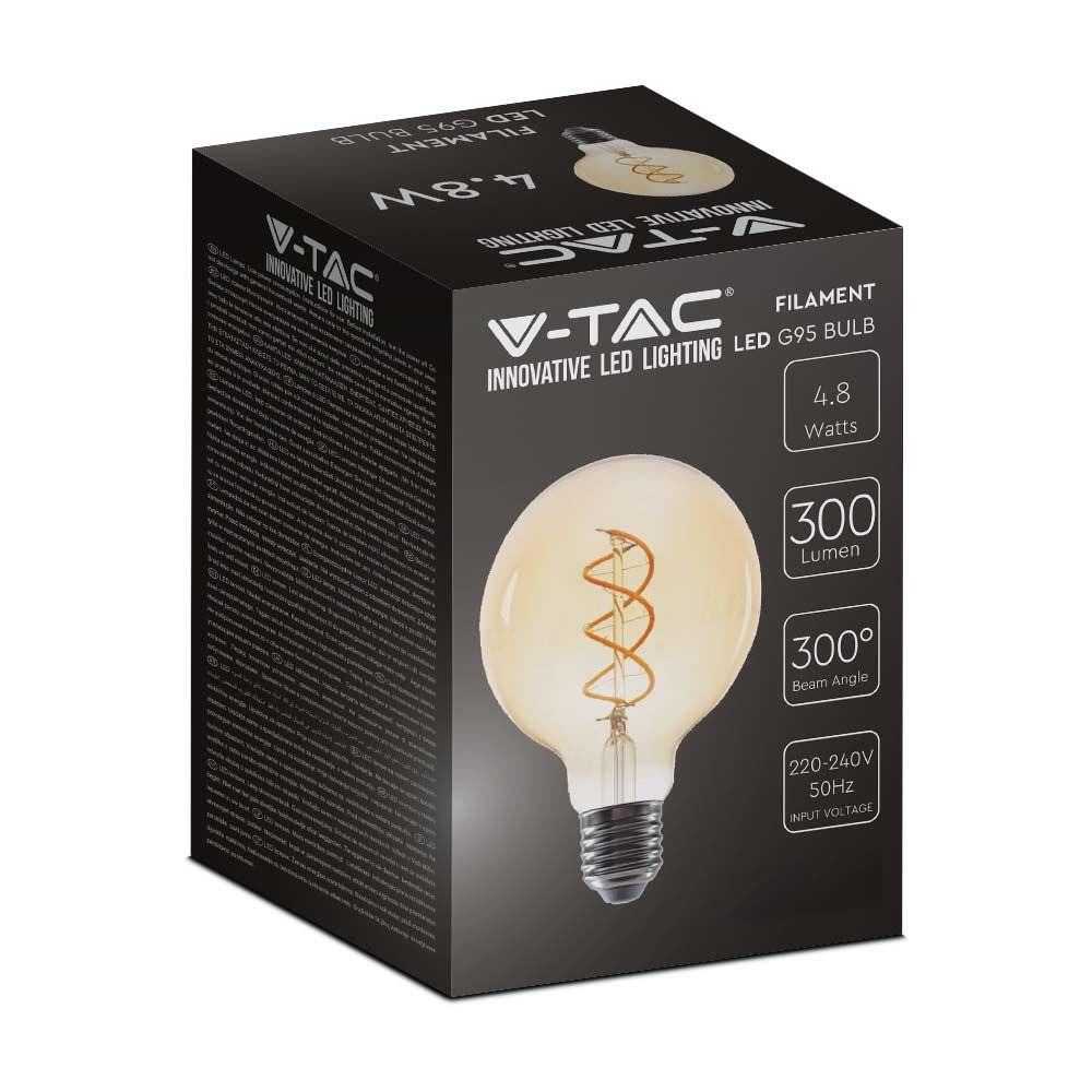 5W G95 Żarówka LED Filament Globe, Barwa:1800K, Klosz: Bursztynowy, Trzonek: E27, VTAC, SKU 217217