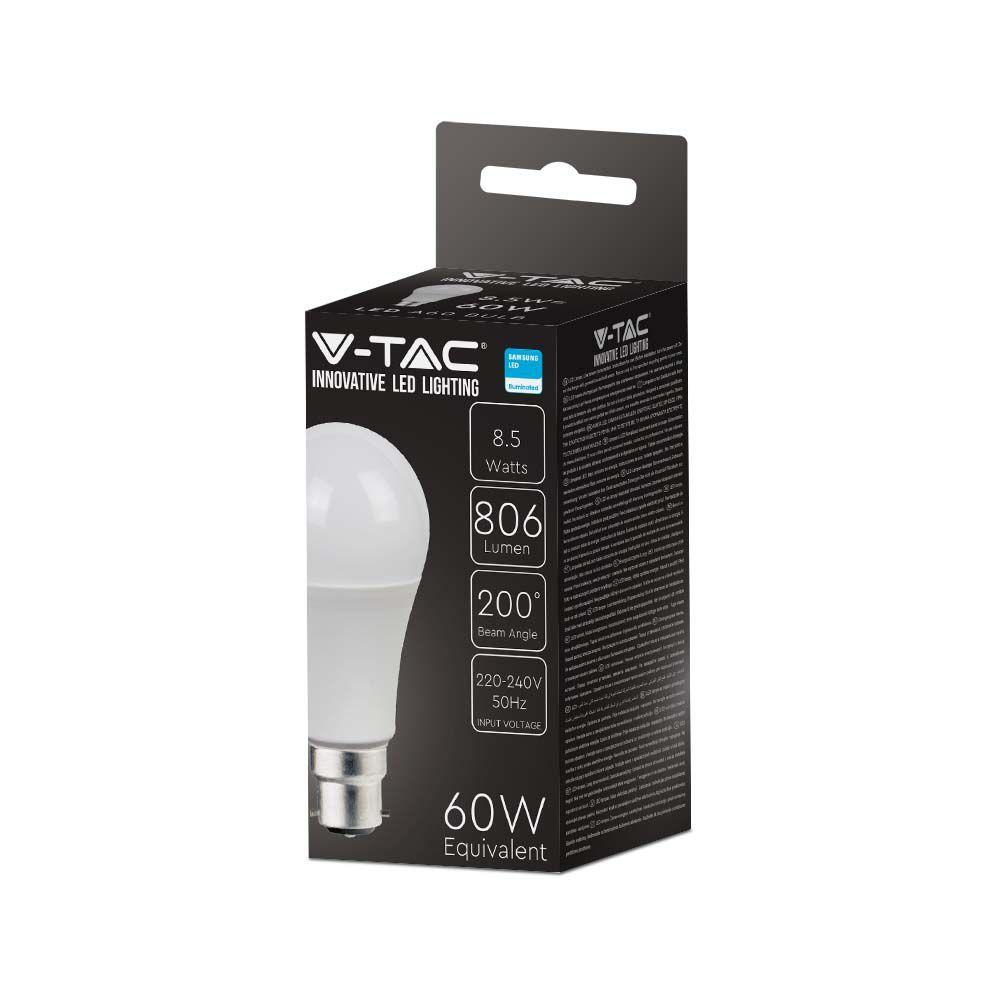 8.5W A58 Żarówka LED, Chip SAMSUNG, Barwa:6500K, Trzonek:B22, VTAC, SKU 21851