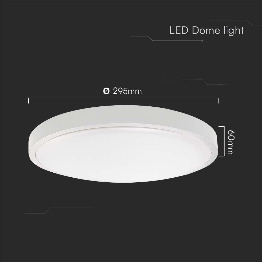 24W Plafon LED, Średnica: 295mm, Barwa:3000K, Klosz: Okrągły mleczny biała ramka, IP44, VTAC, SKU 76181