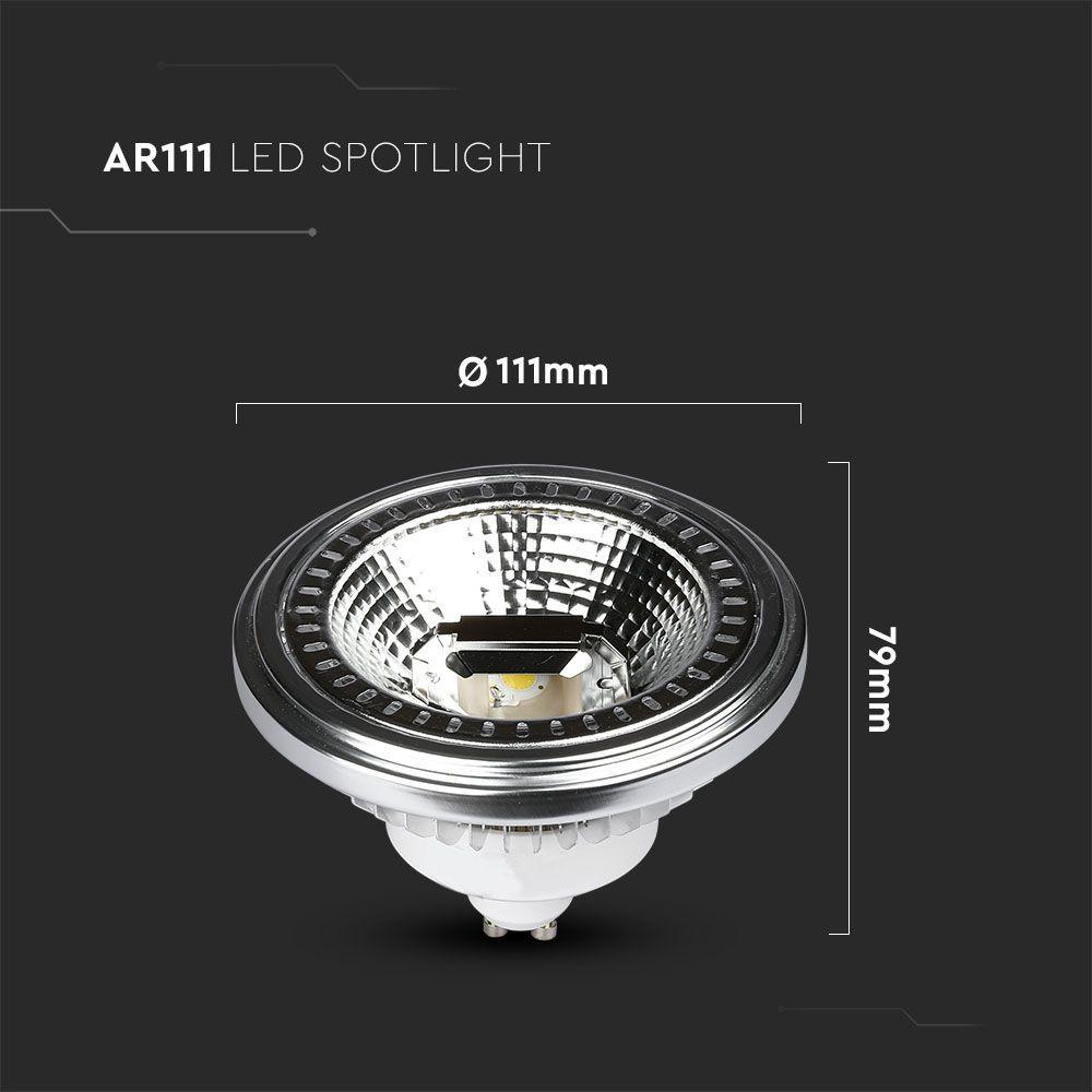 12W AR111 LED SPOTLIGHT, Barwa:3000K, Trzonek:GU10, Ściemniana, VTAC, SKU 217234