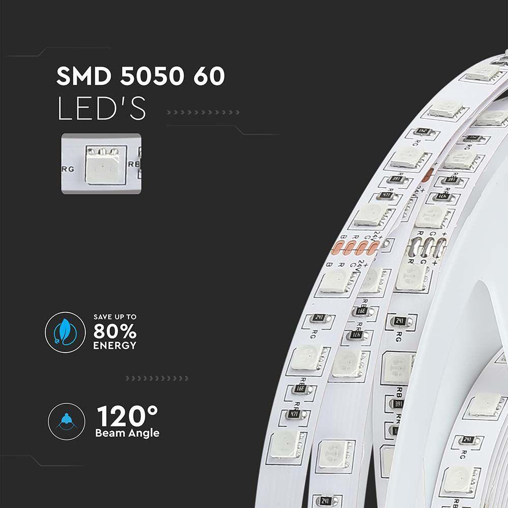 10W Taśma LED, Barwa: RGB, IP20, Zasilanie:24V, Rolka:5m, VTAC, SKU 212591