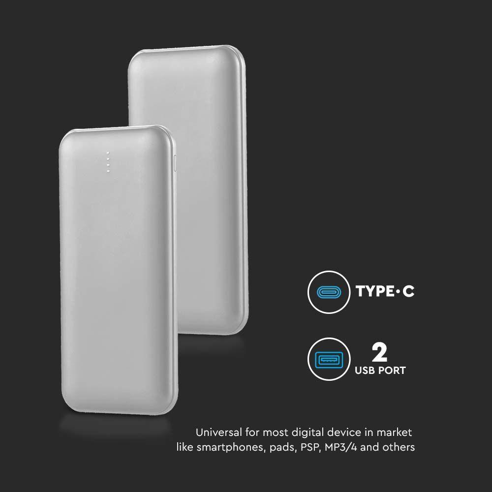 10000mah Powerbank 2A 30cm, Typ: C, Kolor: Srebrny      , VTAC, SKU 23035