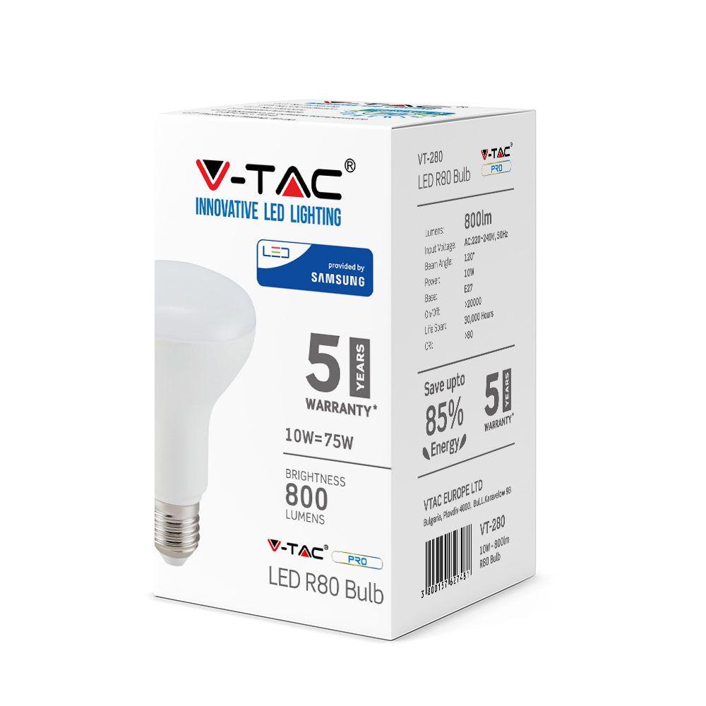 VT-280 10W R80 LED BULB-SAMSUNG CHIP 4000K E27