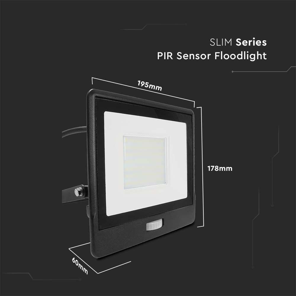 VT-158S-1 50W PIR SENSOR FLOODLIGHT SAMSUNG CHIP & 1M CABLE 6500K BLACK BODY