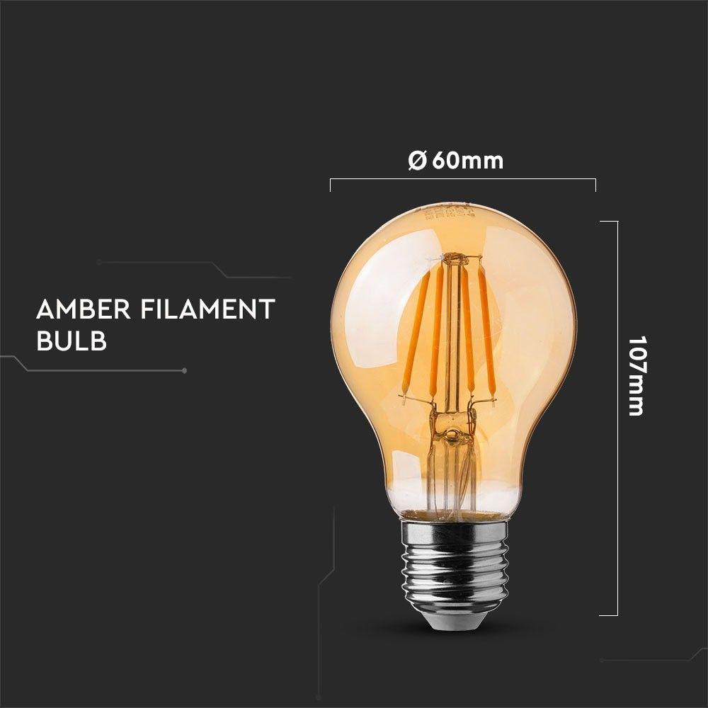 VT-266 6W A60 LED FILAMENT BULB AMBER GLASS GLASS SAMSUNG CHIP 2200K E27