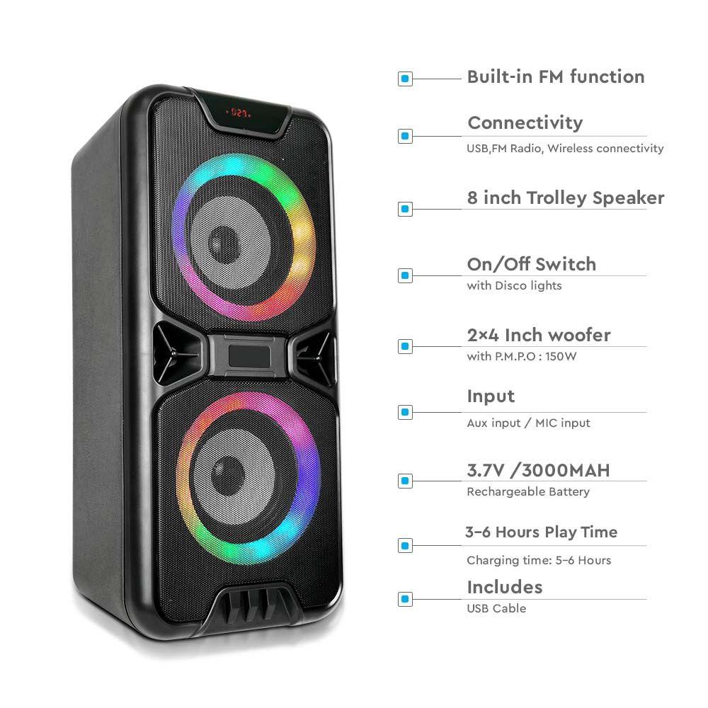 VT-6204-2 2x10W RECHARGEABLE SPEAKER USB & TF CARD SLOT RGB 2x4inch