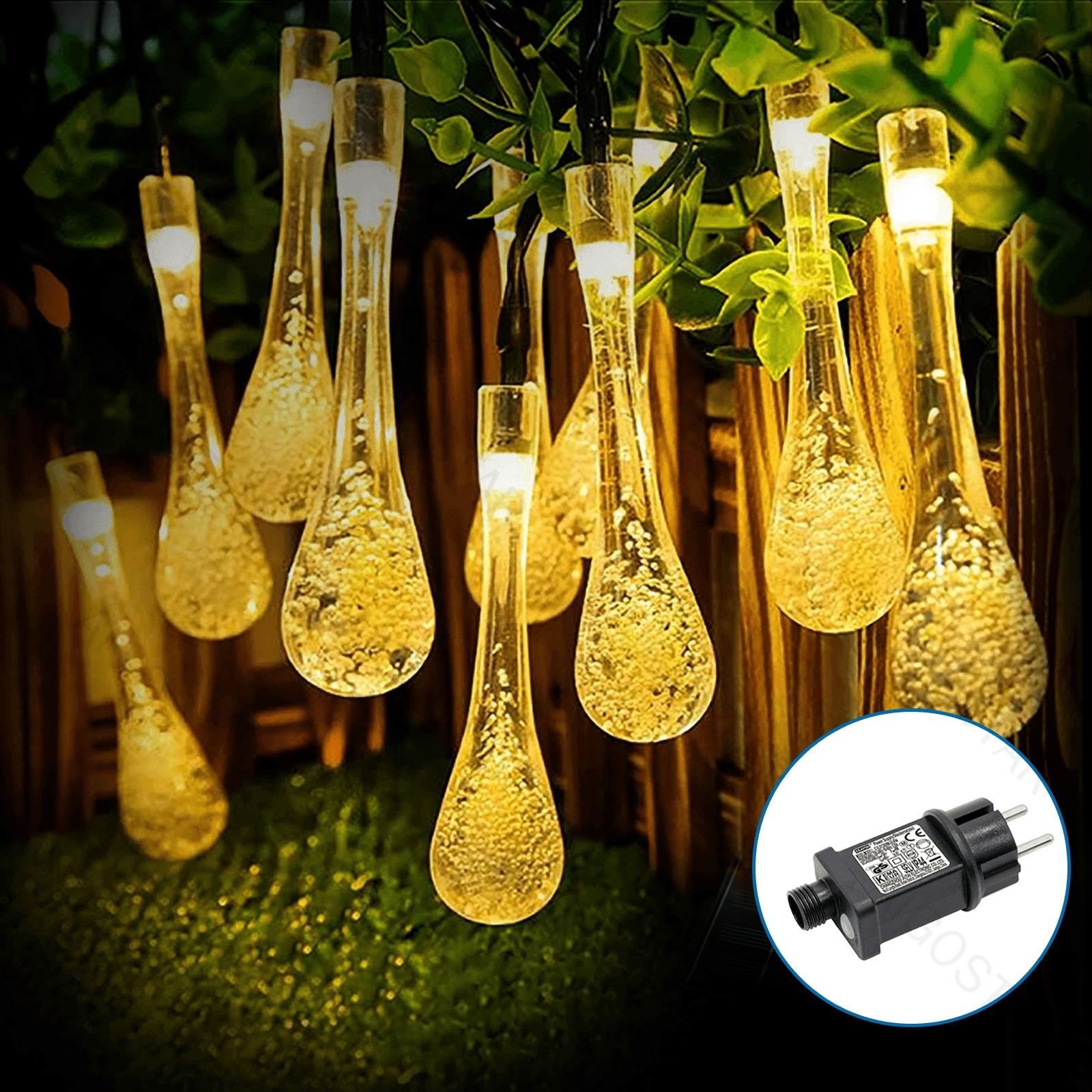 Low voltage raindrop shape string lights, warm white, 5m