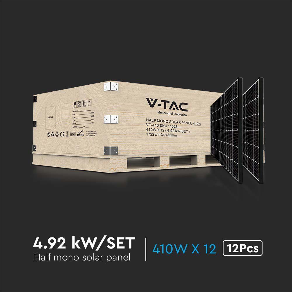 DEDYKOWANY ZESTAW PANELI FOTOWOLTAICZNYCH O MOCY (4,92 kW) PANEL VT-410B O MOCY 410kWP x 12 SZT, MONO KRYSTALICZNY, HALF CUT, W CZARNEJ RAMIE ALUMINIOWEJ, KABEL 100CM 4mm², WYMIARY (D:1722*1134*35MM) , VTAC, SKU 11562