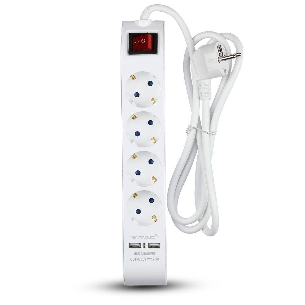 VT-1144-2 4 WAYS SOCKET WITH 2 USB PORTS(3G1.5MMX1.4M)-WHITE