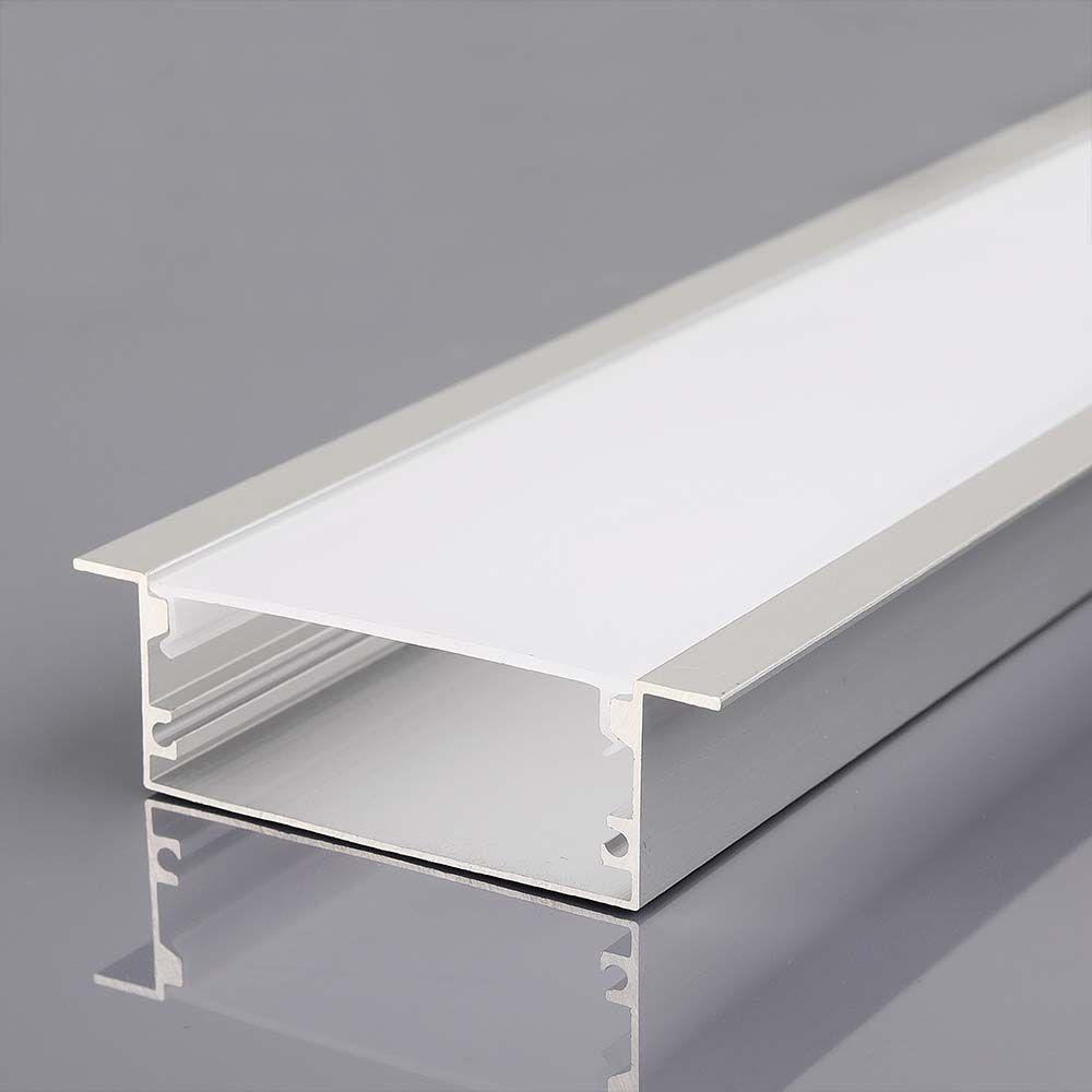 Profil Aluminiowy do paska LED wpuszczany, 2000x50x20mm, Klosz: Mleczny, Kolor: Aluminium , VTAC, SKU 23179