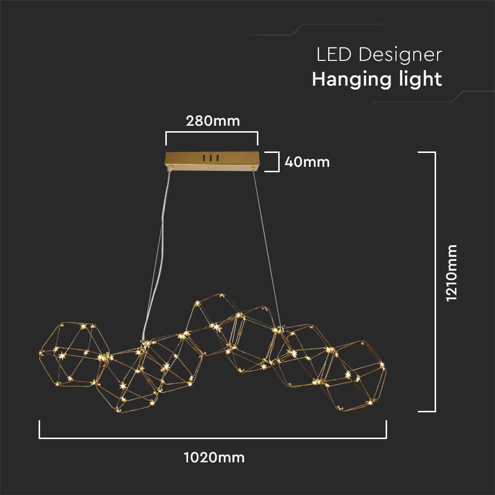 28W Dekoracyjna lampa wisząca LED ( L94.5*W32.5*H120CM), Barwa: 3000K, Obudowa: Złota     , VTAC, SKU 15339