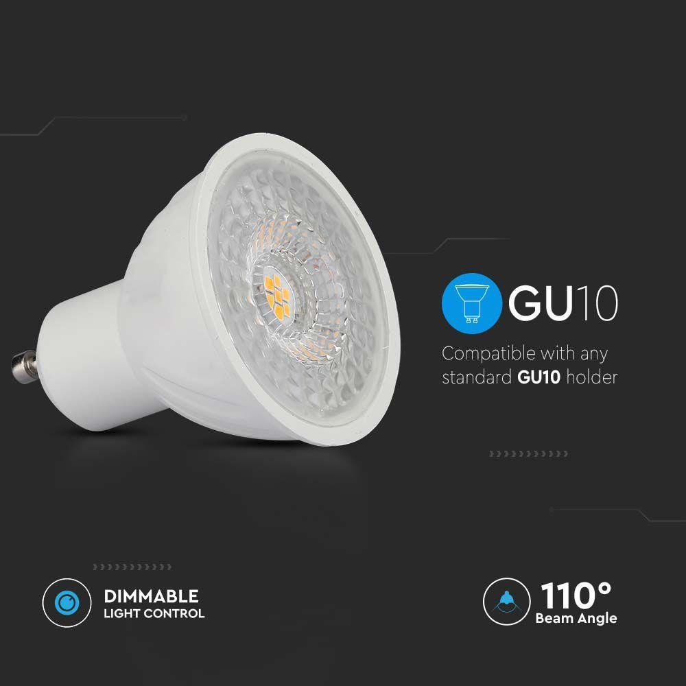 6W GU10 Żarówka LED, Chip SAMSUNG, Barwa:6500K, Kąt 110', Ściemniana, Trzonek:GU10, VTAC, SKU 21200