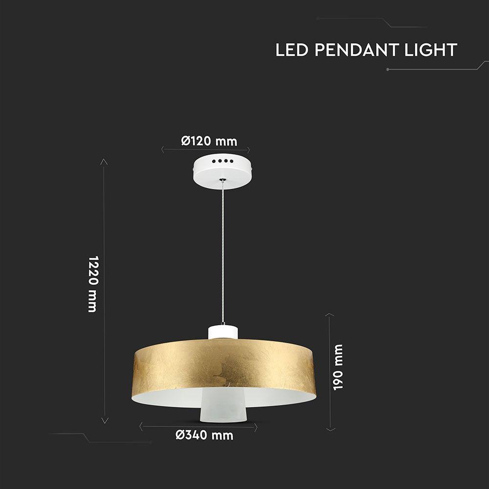 7W Lampa Wisząca LED, Klosz: Akryl, Złoty, Barwa:4000K, VTAC, SKU 3932