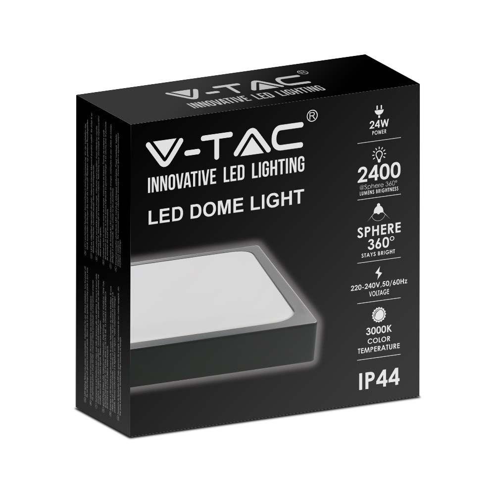 24W Plafon LED, Średnica: 295mm, Barwa:3000K, Klosz: Kwadratowy mleczny czarna ramka, IP44, VTAC, SKU 7645