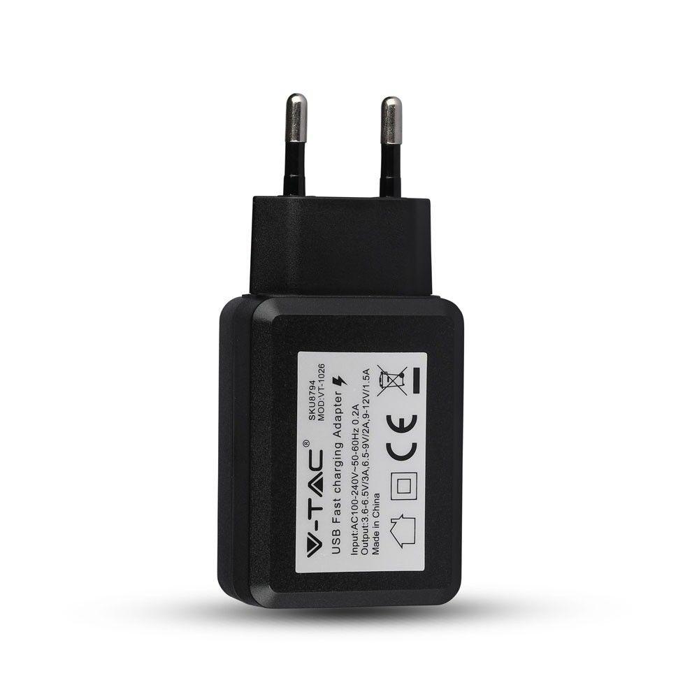 Ładowarka USB QC 3.0 , Czarny, VTAC, SKU 8794