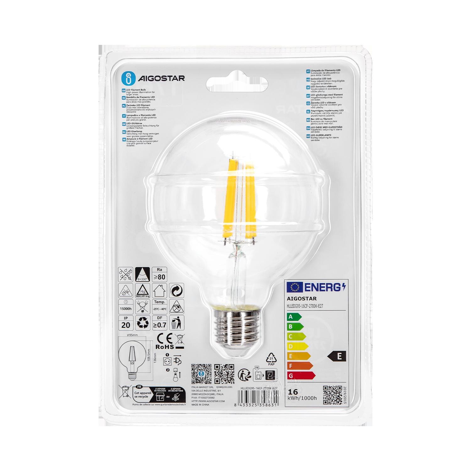 LED Filament Bulb (Clear) G95 E27 16W