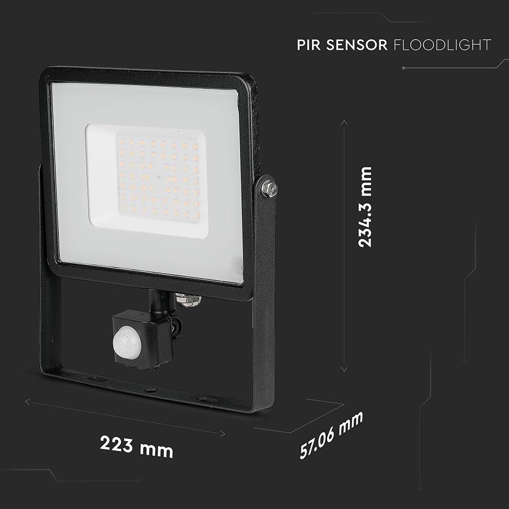 VT-50-S 50W SMD PIR SENSOR FLOODLIGHT SAMSUNG CHIP 3000K BLACK BODY