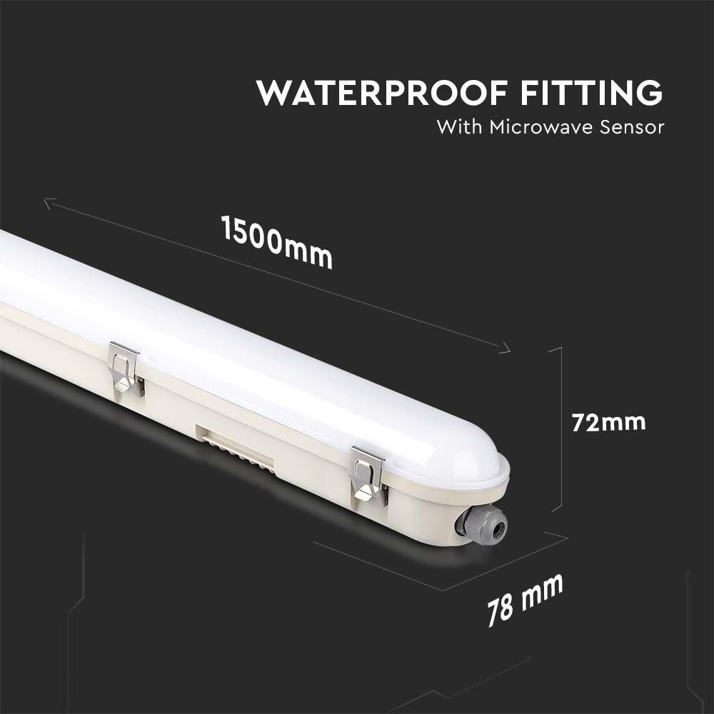 VT-150148S 48W LED WP LAMP FITTING 150CM SAMSUNG CHIP & SENSOR MILKY COVER+SS CLIPS 4000K