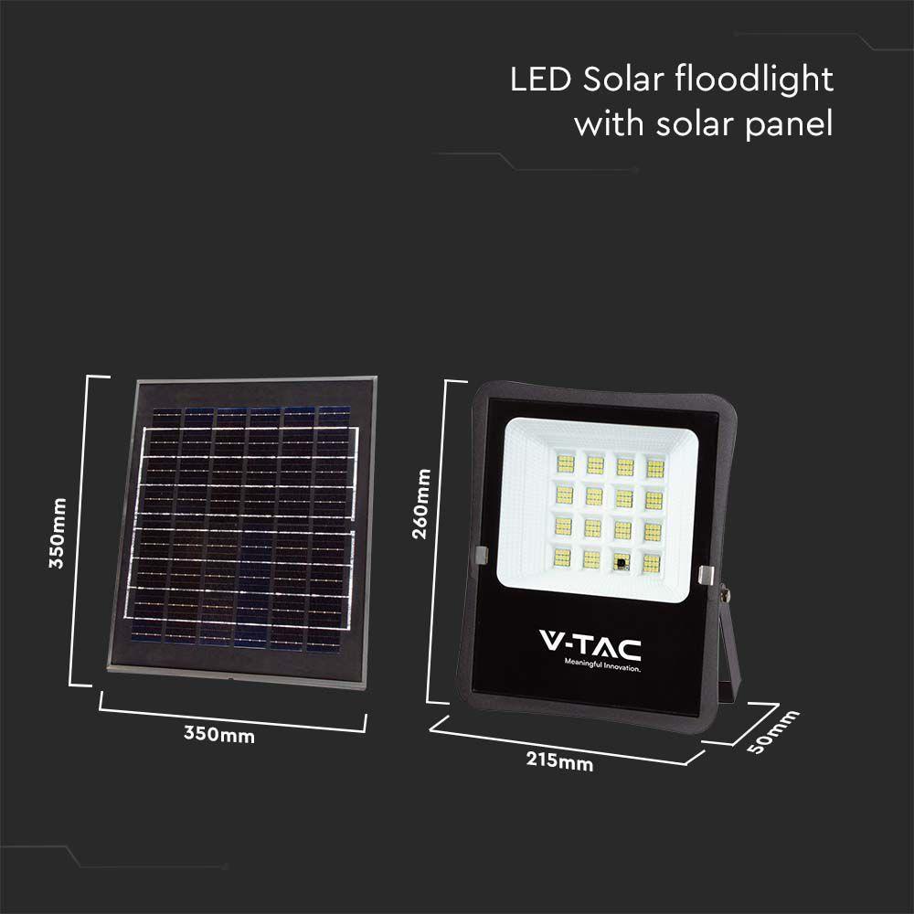 16W Naświetlacz LED solarny, Panel z przewodem, Pilot, Barwa:4000K , Obudowa: Czarna, VTAC, SKU 6969