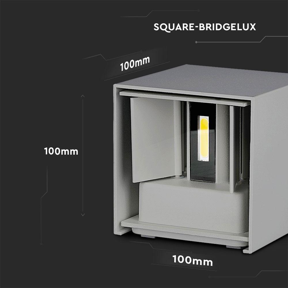 6W Kinkiet kwadrat LED, CHIP BRIDGELUX, Barwa:3000K, Szary, VTAC, SKU 7080