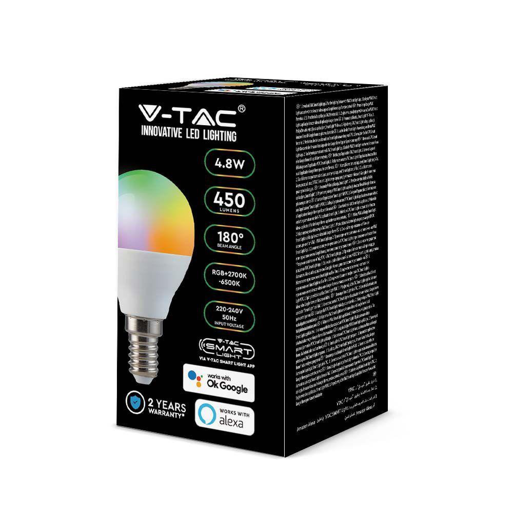 4.8W P45 Żarówka LED Kompatybilna z Amazon Alexa i Google Home, Barwa: RGB+WW+CW, Trzonek:E14, VTAC, SKU 212756