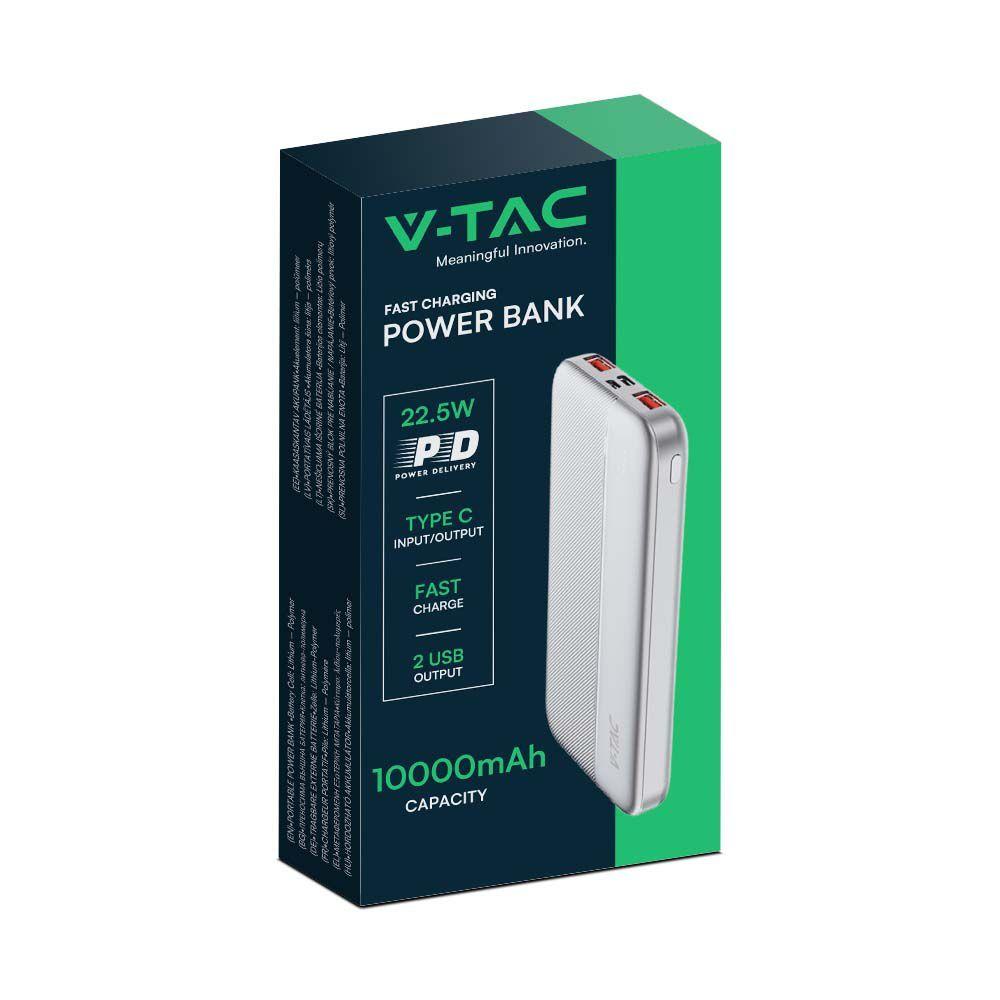 Power Bank 2xUSB + typ: C, Micro USB, Szybkie ładowanie, Litowo Polimerowy - 10000mAh, Biały, VTAC, SKU 7832