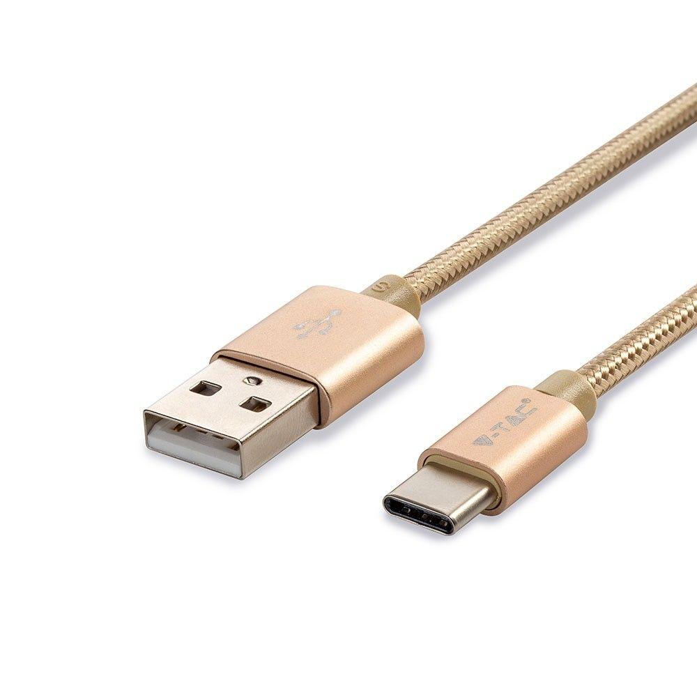 Przewód USB typ: C, 1m, Złoty, VTAC, SKU 8493