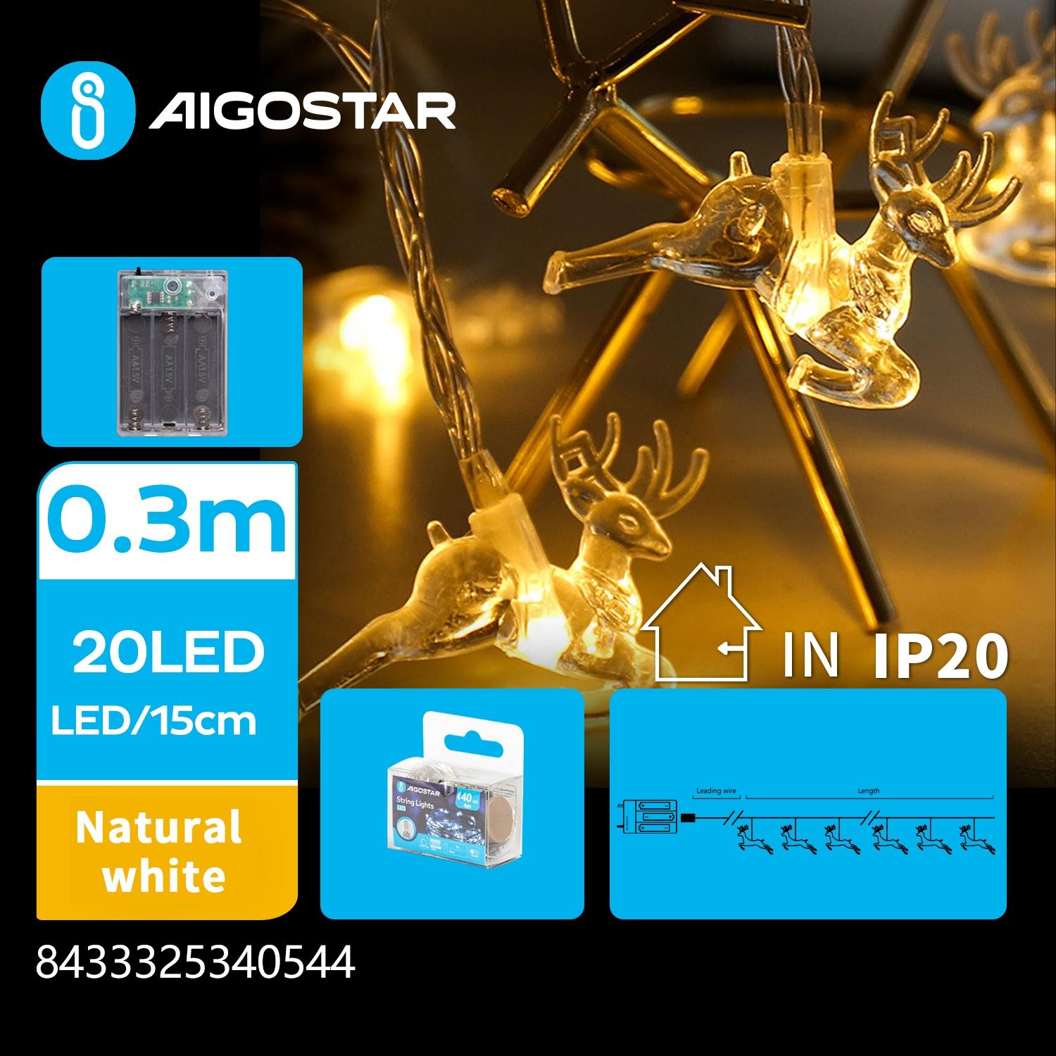 3AA battery string lights - pendant deer, natural white, 3m