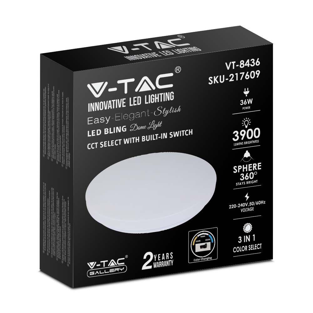 VT-8436 36W LED DOME LIGHT 450MM MILKY COVER CCT 3IN1 ROUND