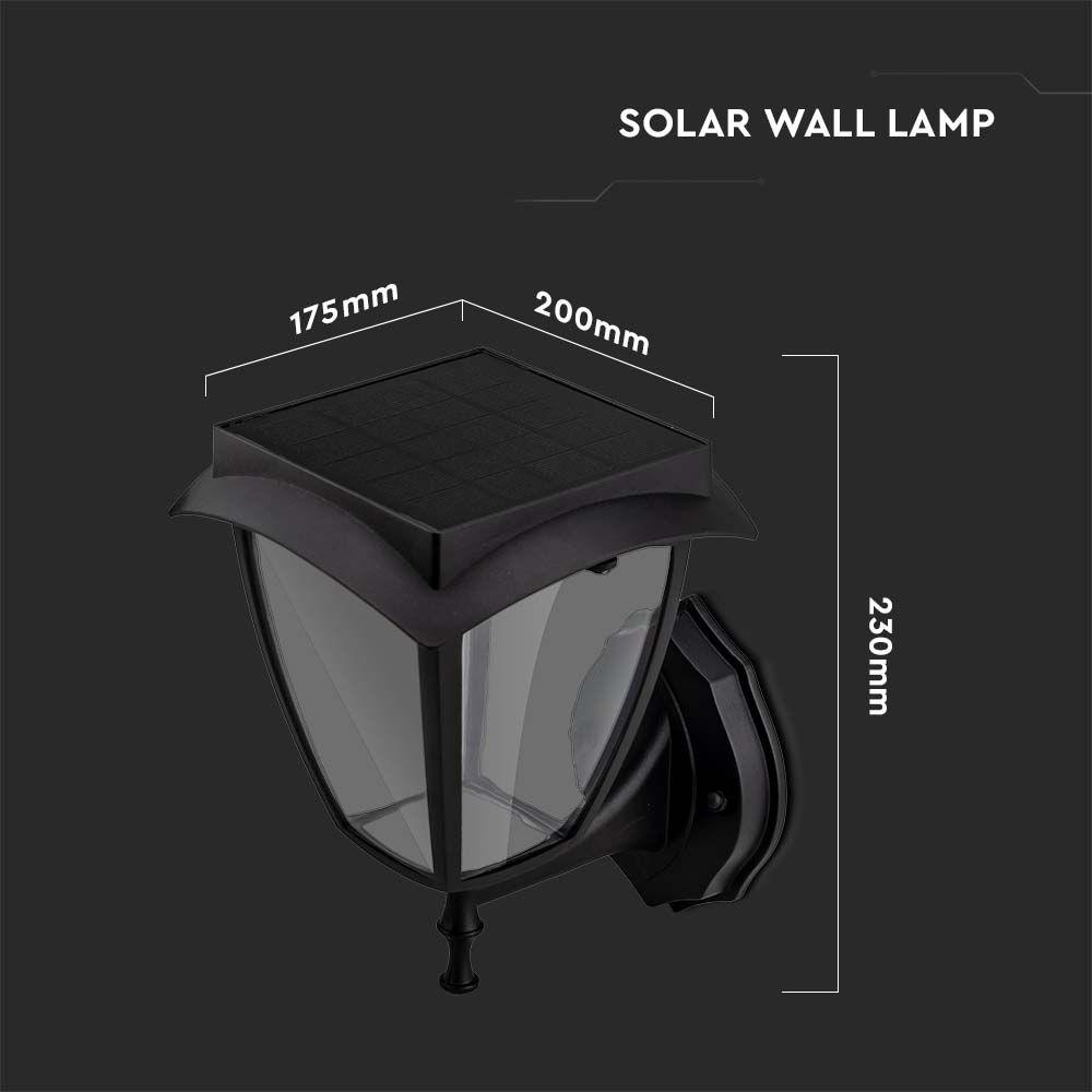 Solarny kinkiet ogrodowy, Kierunek oprawy: Góra, Obudowa: Czarna, Barwa:3000K+6000K, IP44, , VTAC, SKU 2892