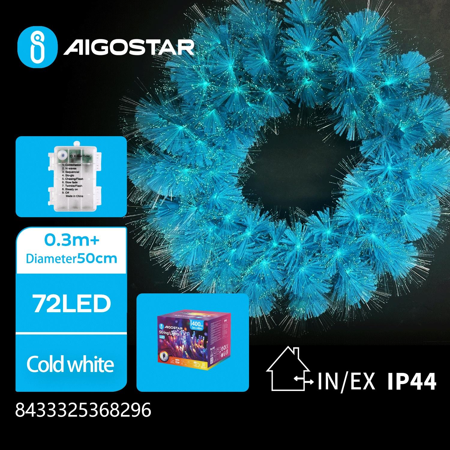 3AA battery luminous fiber optic flower wreath, Φ50cm, aqua blue