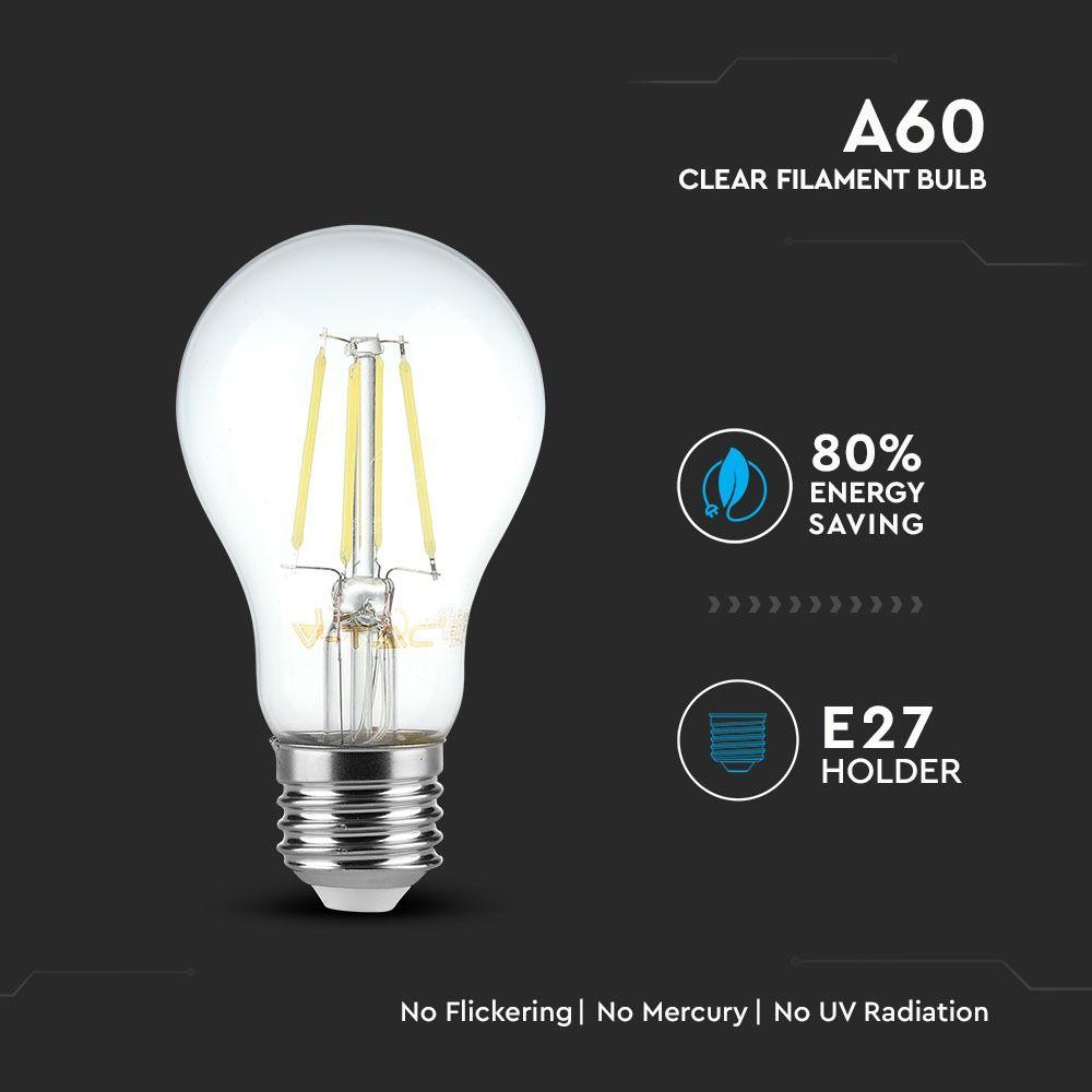 4W A60 Żarówka LED Filament, Barwa: 4000K, Trzonek:E27, VTAC, SKU 7119