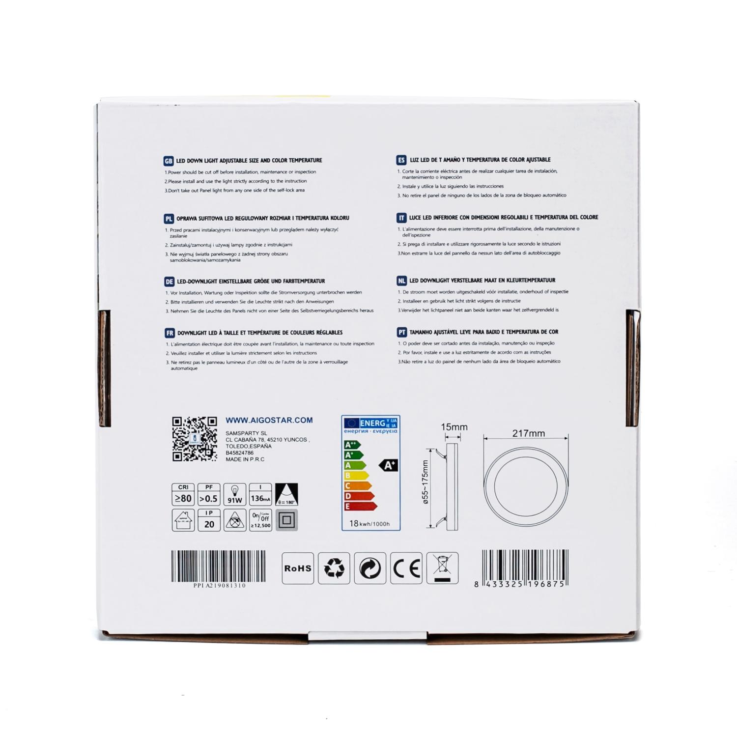 Downlight okrągły LED 18W Regulowana wielkość i temperatura koloru