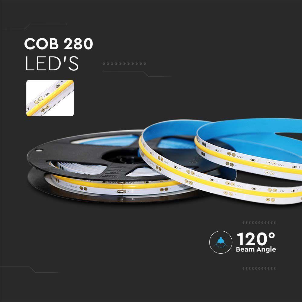 10W Taśma LED COB, Barwa:6400K, Zasilanie: 24V, IP20, Rolka:5m, VTAC, SKU 212654