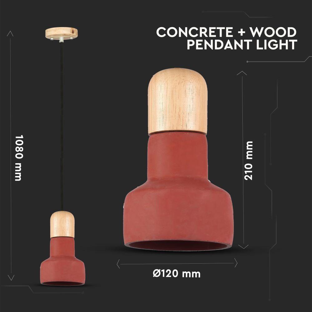 VT-7125 E27 CONCRETE+WOOD PENDANT LIGHT-RED D:125