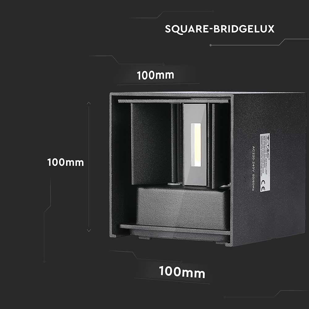 6W Kinkiet kwadrat LED, CHIP BRIDGELUX, Barwa:3000K, Czarny, VTAC, SKU 217078