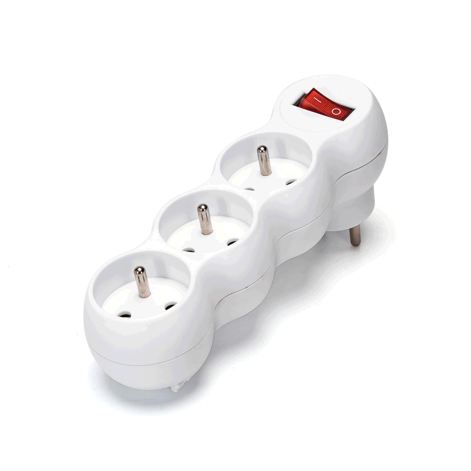 French 3-Way Adaptor (With Switch) 16A White