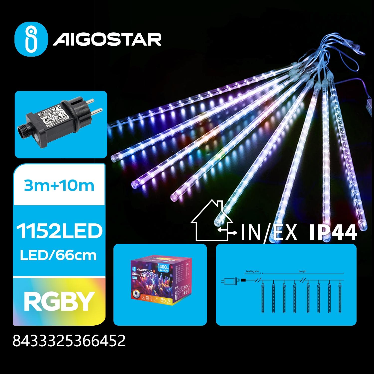 Low Voltage Meteor Shower String Lights 80cm-RGBY-3M+10M-1152LED-16strings-transparent wire-Time+IP44