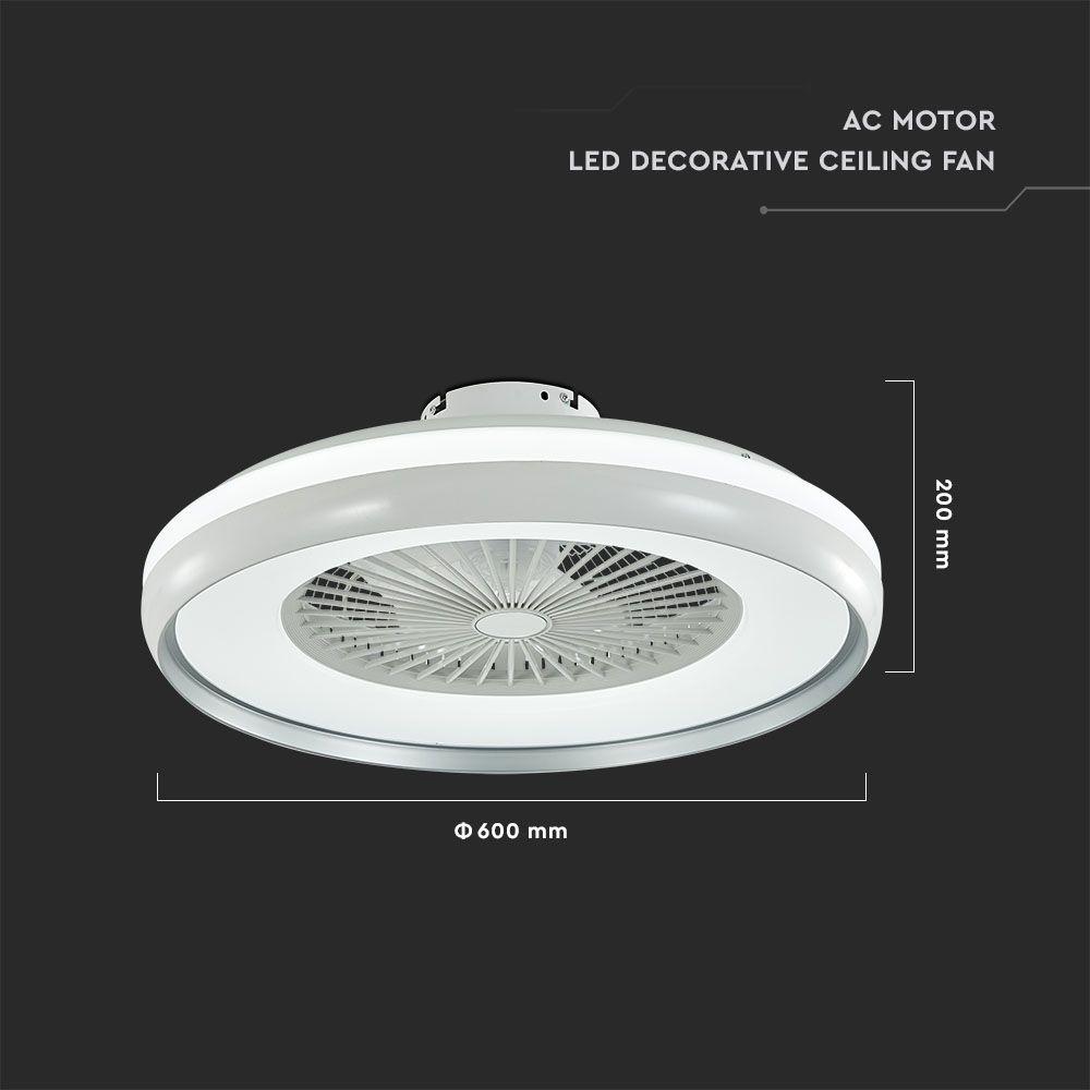 50W Lampa sufitowa LED z wentylatorem, Sterowanie RF, Barwa:3 w 1, Ring dekoracyjny: Szary, VTAC, SKU 7935