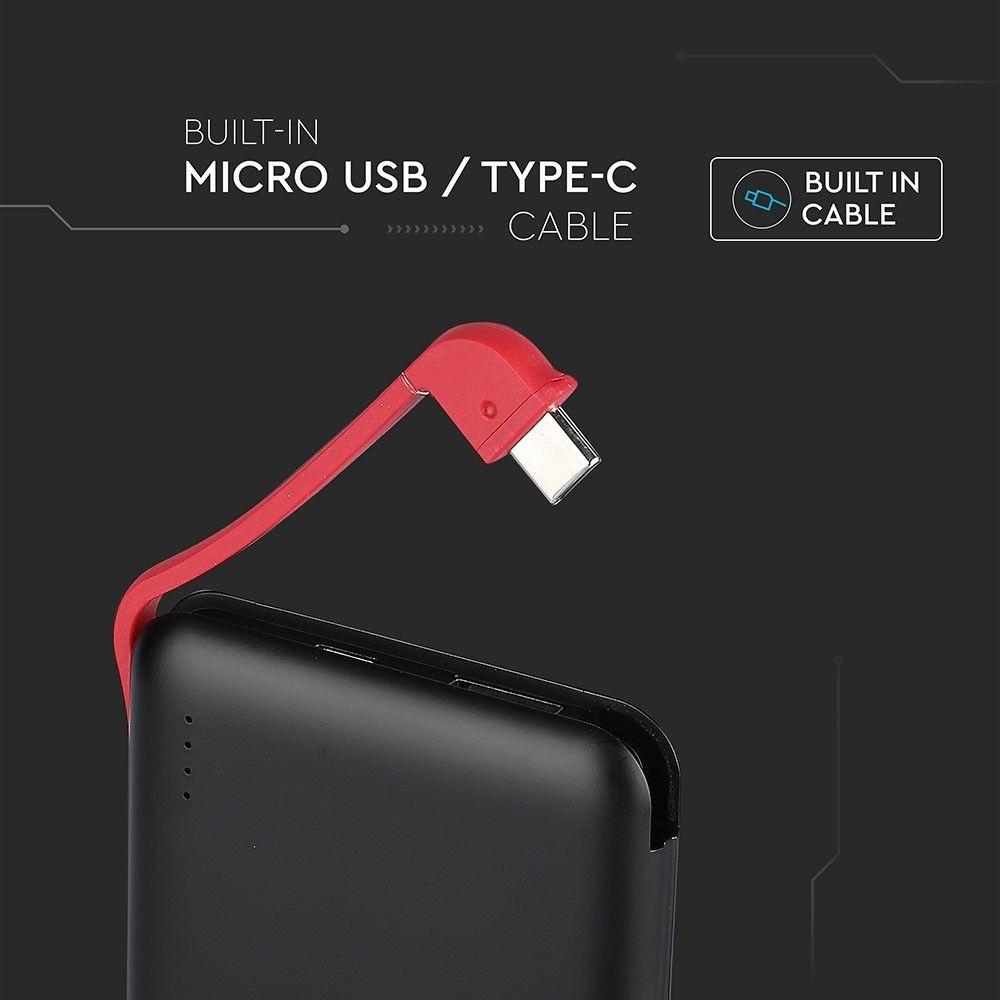 Power Bank z przyłączem Mikro USB, Litowo Polimerowy - 3.7V, 5000mAh, Czarny, VTAC, SKU 8865