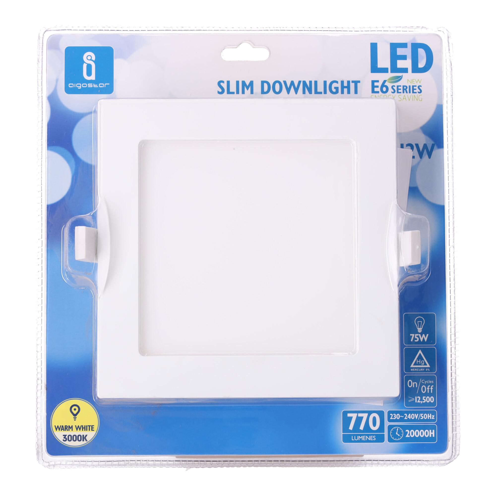 Downlight kwadratowy podtynkowy LED 12W Żółte światło